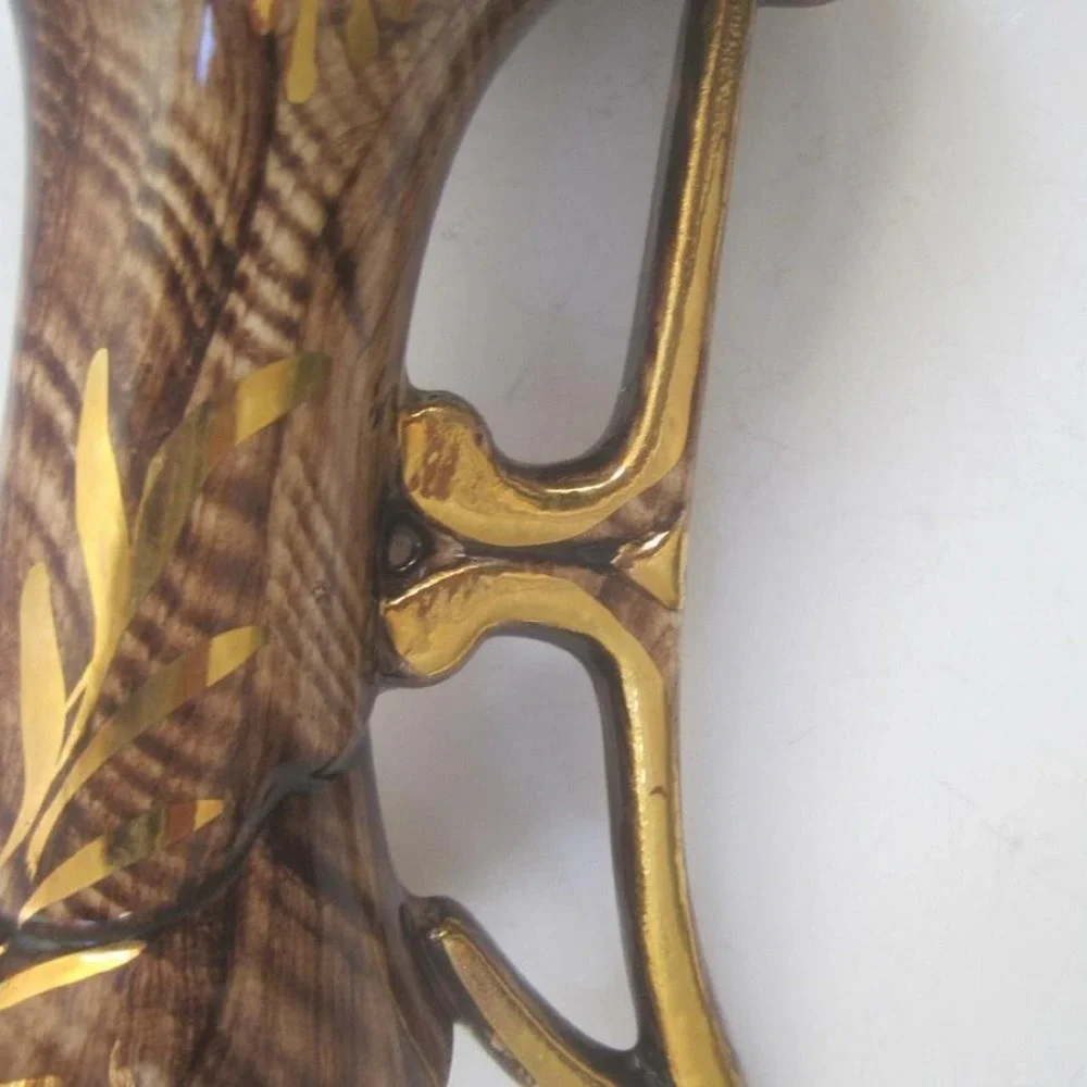 Beautiful hand painted Art Nouveau style vase with gold leaf accents